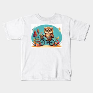 Baby Owl on Retro Bicycle Kids T-Shirt